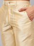 Vastramay Men's Orange Matka Silk Nehru Jacket With Gold Silk Blend Kurta and Pant style Pyjama Set